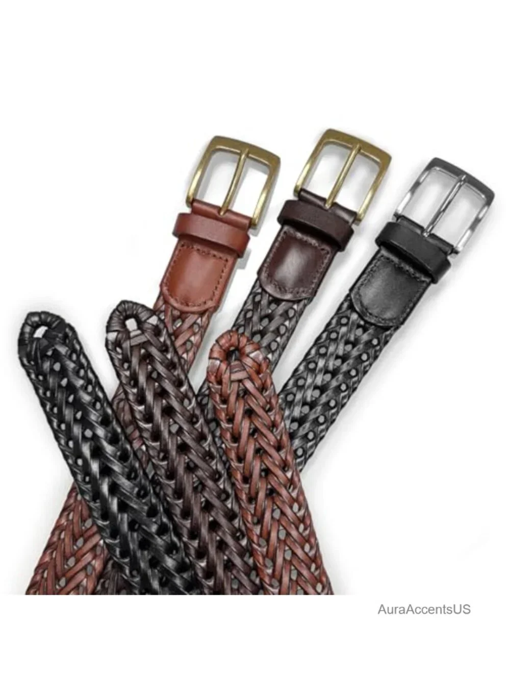 Genuine Leather Braided Casual Dress Belt 35mm Wide
